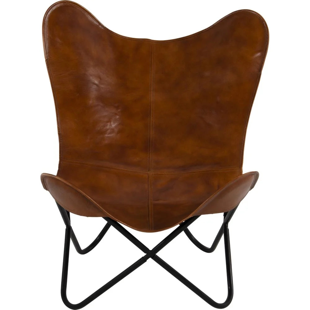 Schmetterlingsstuhl Butterfly-Chair glattes Leder braun