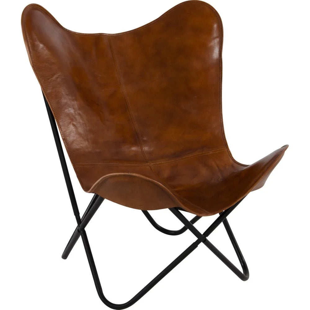 Schmetterlingsstuhl Butterfly-Chair glattes Leder braun
